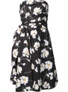 Oscar De La Renta Orchid Print Strapless Dress, Women's, Size: 6, Black, Silk/polyester