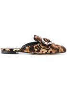 Dolce & Gabbana Leopard Print Mules With Bejewelled Buckle - Brown