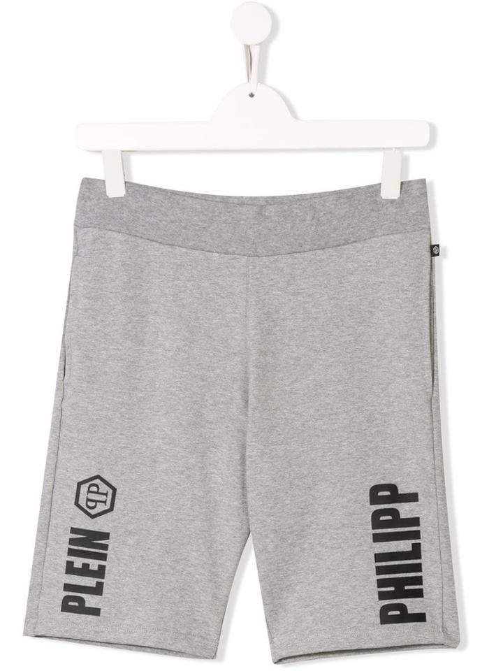 Philipp Plein Junior Teen Logo Print Casual Shorts - Grey