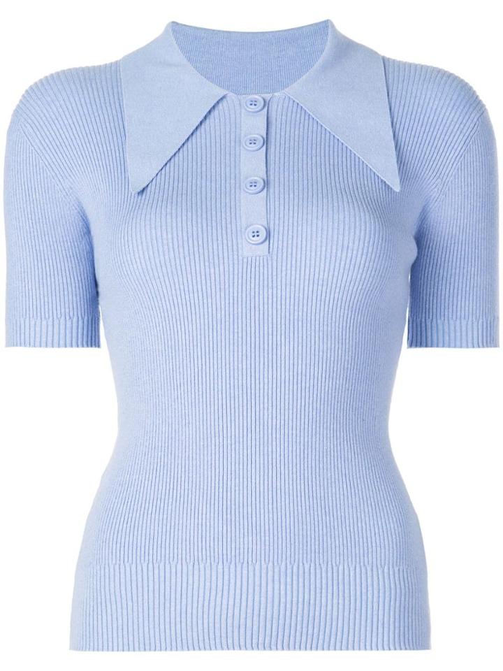 Joostricot Ribbed Knit Polo Top - Blue