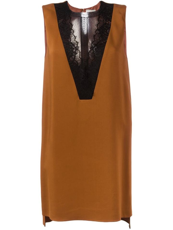 Lanvin Lace Insert Tank Top, Women's, Size: 42, Brown, Silk/polyamide/spandex/elastane/viscose