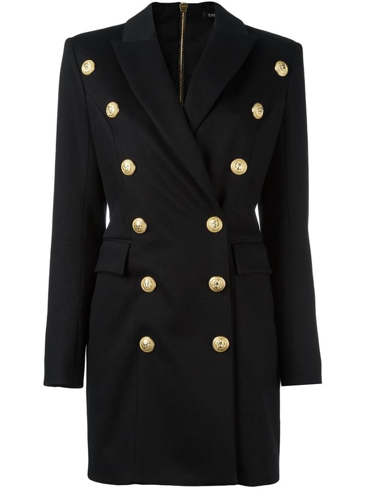 Balmain Double Breasted Jacket Dress, Women's, Size: 38, Black, Cotton/spandex/elastane/viscose