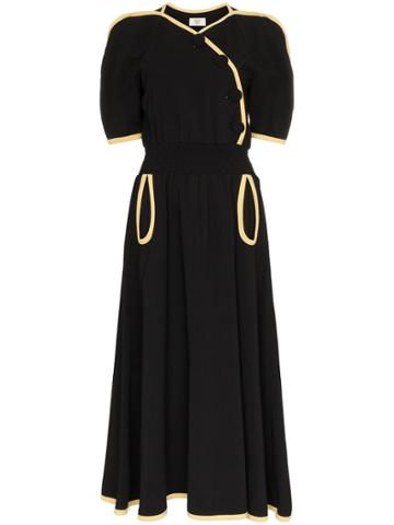 Maryam Nassir Zadeh V-neck Buttoned Wool Blend Dress - Black
