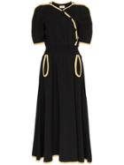 Maryam Nassir Zadeh V-neck Buttoned Wool Blend Dress - Black