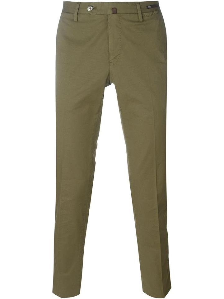 Pt01 Slim Chino Trousers, Men's, Size: 48, Green, Cotton/linen/flax/spandex/elastane