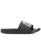 Prada Logo Slide Sandals - Black