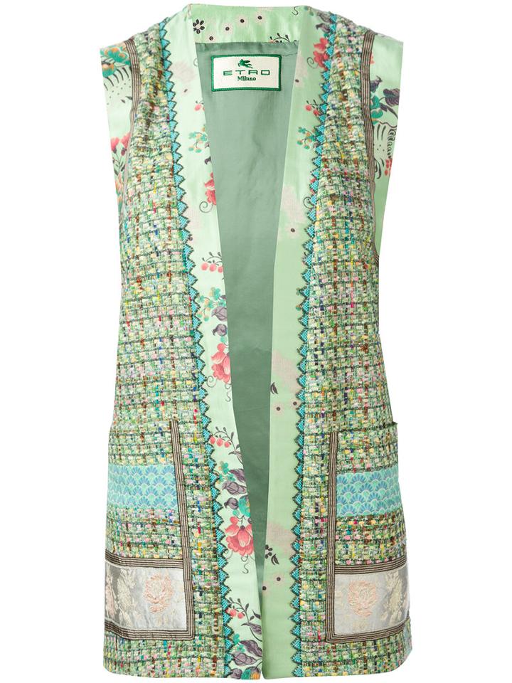 Etro Opened Waistcoat, Women's, Size: 44, Green, Silk/cotton/acrylic/viscose
