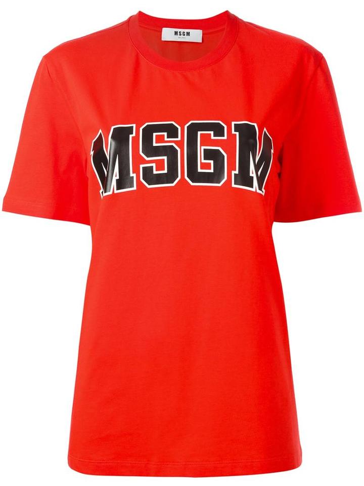 Msgm Logo Print T-shirt, Women's, Size: Medium, Red, Cotton