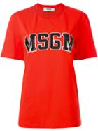 Msgm Logo Print T-shirt, Women's, Size: Medium, Red, Cotton