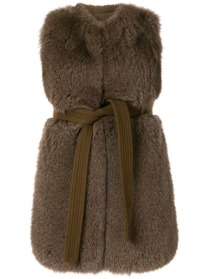 Blancha Belted Sleeveless Shearling Sleevelessjacket - Brown