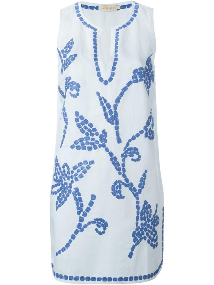 Tory Burch Embroidered Tunic Top, Women's, Size: Xs, White, Linen/flax/rayon