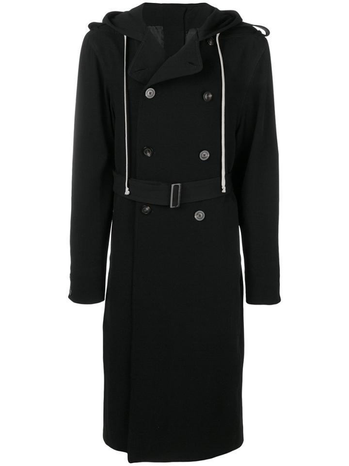 Rick Owens Drawstring Hood Double-breasted Coat - Black