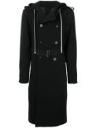 Rick Owens Drawstring Hood Double-breasted Coat - Black