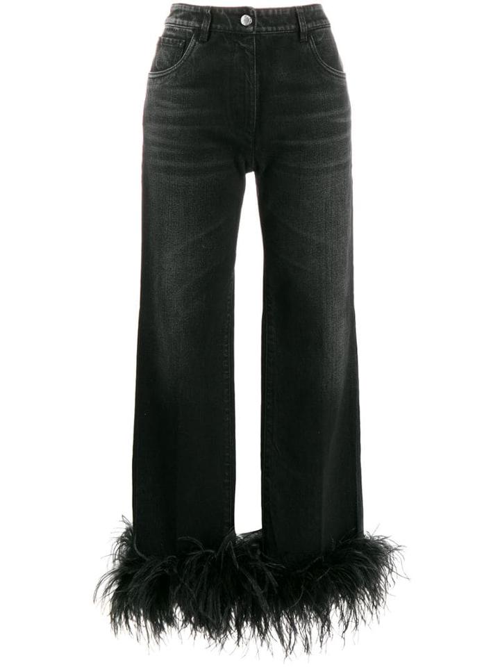 Prada Feather Trim Bootcut Jeans - Black