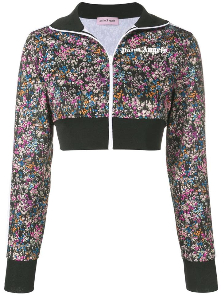 Palm Angels Floral Print Cropped Track Jacket - Black