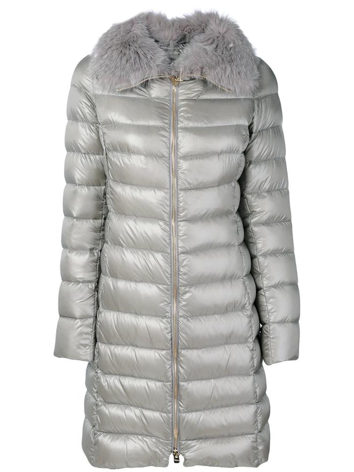 Herno - Puffer Midi Coat - Women - Feather Down/fox Fur/polyamide - 40, Grey, Feather Down/fox Fur/polyamide