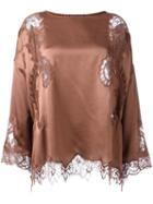 Alberta Ferretti Lace Detail Blouse, Women's, Size: 42, Brown, Silk/cotton/polyamide/rayon