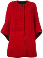Kenzo Collarless Panelled Oversize Coat, Women's, Size: 38, Red, Sheep Skin/shearling