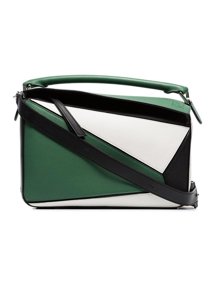Loewe Green, White And Black Puzzle Leather Shoulder Bag