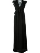 Msgm Ruffle Waist V Neck Dress, Women's, Size: 40, Black, Polyester