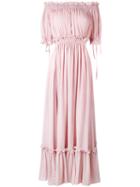 Off The Shoulder Smocked Gown - Women - Silk/cotton - 40, Pink/purple, Silk/cotton, Alexander Mcqueen