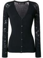Versace - Lace Sleeve Cardigan - Women - Polyester/viscose - 42, Black, Polyester/viscose