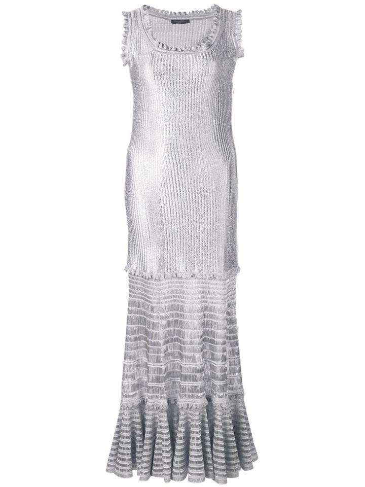 Alexander Mcqueen Laddered Knit Midi Dress - Silver