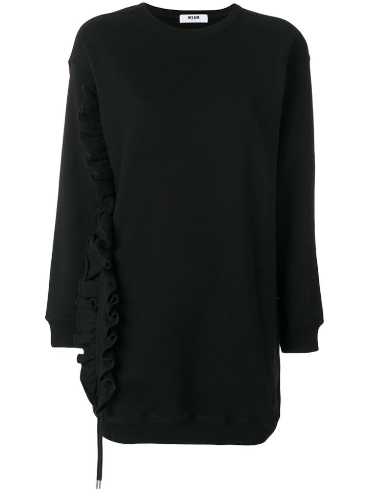 Msgm Frilled Detail Elongated Sweatshirt - Black
