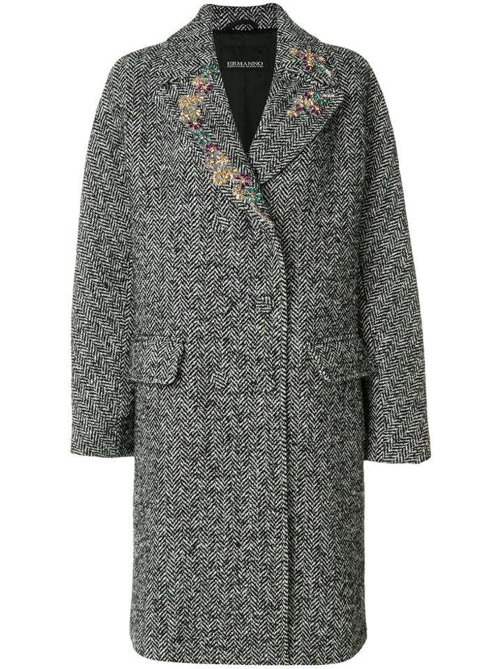 Ermanno Ermanno Embellished Herringbone Coat - Black
