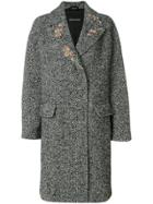 Ermanno Ermanno Embellished Herringbone Coat - Black