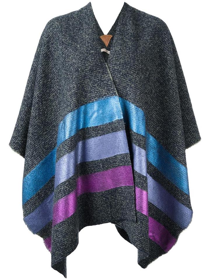 Ermanno Gallamini Metallic Striped Poncho, Women's, Blue, Wool