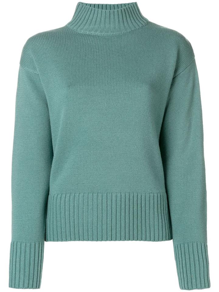 Yves Salomon High Neck Knit Sweater - Green