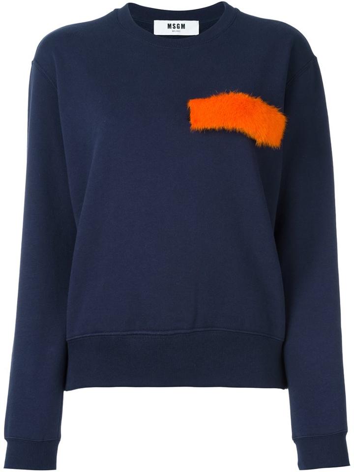 Msgm Chest Detail Sweatshirt, Women's, Size: Small, Blue, Cotton