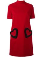 Love Moschino Heart Pocket Shift Dress, Women's, Size: 42, Red, Cotton/spandex/elastane