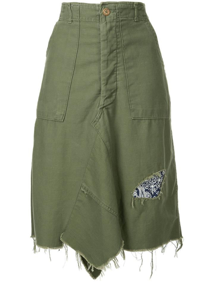 Icons Frayed Edge Asymmetric Skirt - Green