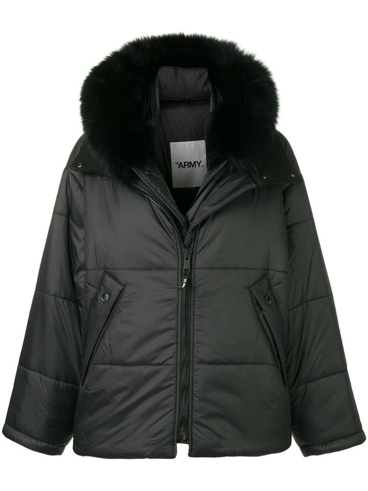 Yves Salomon Army Fox Fur Hooded Padded Jacket - Black