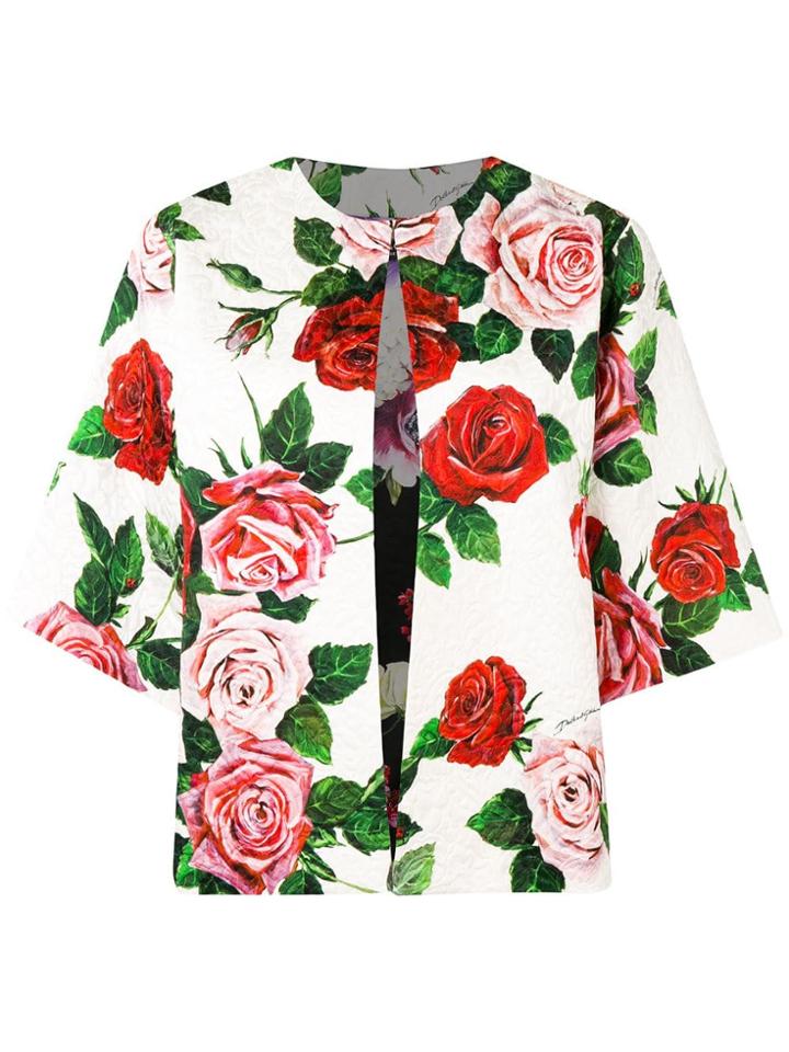 Dolce & Gabbana Rose Cropped Tailored Jacket - White