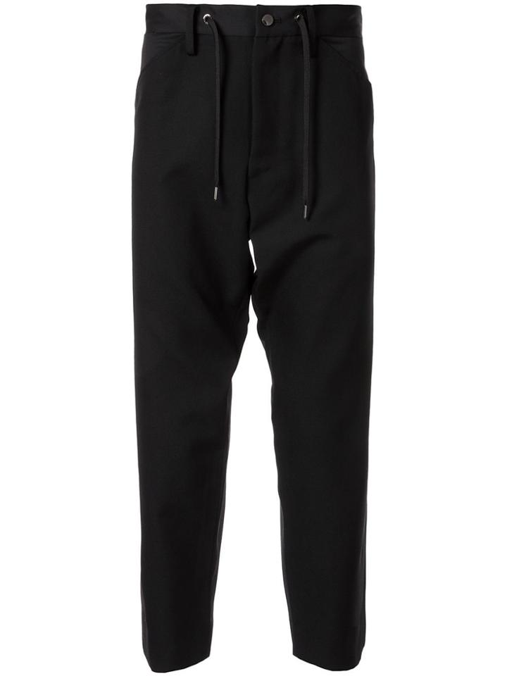 Fumito Ganryu Cropped Drawstringd Tailored Trousers - Black