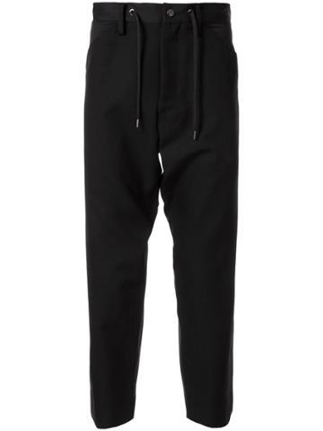Fumito Ganryu Cropped Drawstringd Tailored Trousers - Black