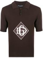 Dolce & Gabbana Monogrammed Knitted Polo Shirt - Brown