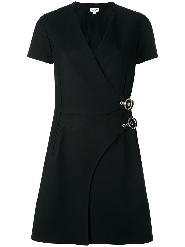 Kenzo V-neck Wrap Dress, Women's, Size: 36, Black, Cotton/spandex/elastane/polyester