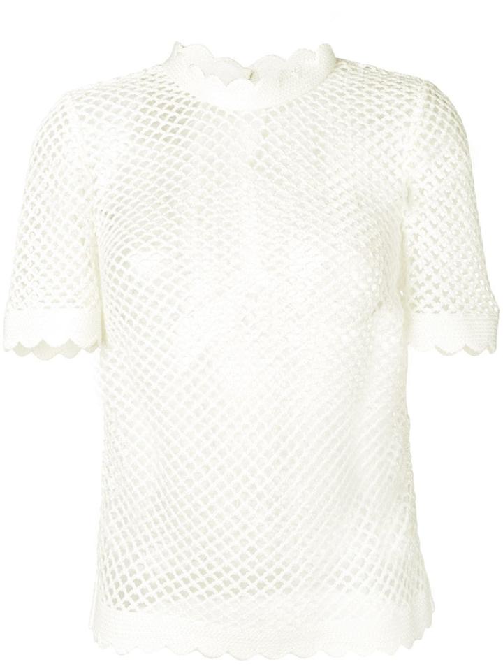 Self-portrait Scalloped Trim Woven T-shirt - White
