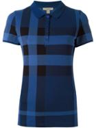 Burberry Checked Polo Shirt, Women's, Size: Xl, Blue, Cotton/spandex/elastane