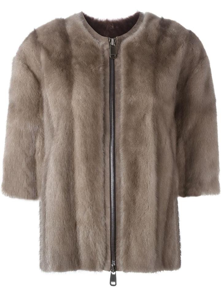 Liska Short Sleeve Zipped Jacket, Women's, Size: Small, Brown, Mink Fur/lamb Fur/leather