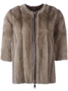 Liska Short Sleeve Zipped Jacket, Women's, Size: Small, Brown, Mink Fur/lamb Fur/leather