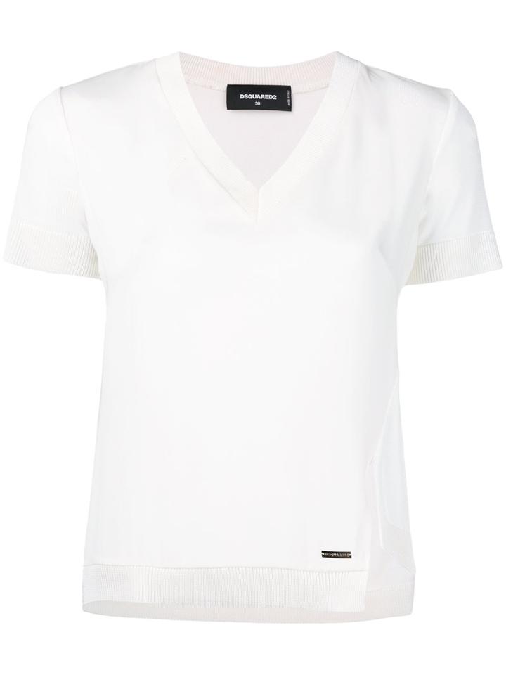 Dsquared2 - Rib Trimmed T-shirt - Women - Silk/viscose - 42, White, Silk/viscose