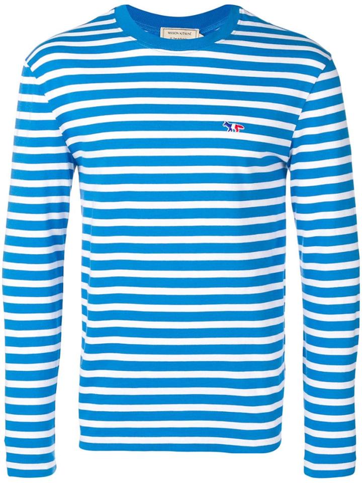 Maison Kitsuné Striped Crew Neck Jumper - Blue