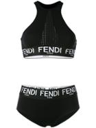 Fendi Logo Detail Bikini Set, Women's, Size: 42, Black, Polyamide/spandex/elastane