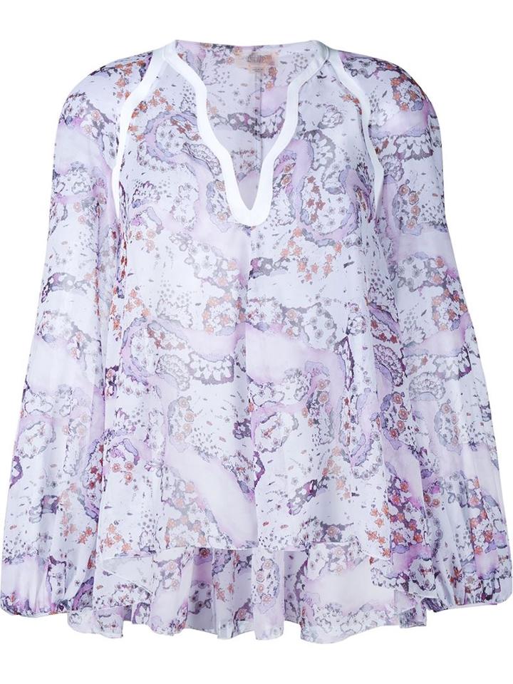 Giambattista Valli Floral Print Blouse, Women's, Size: 42, White, Silk/rayon