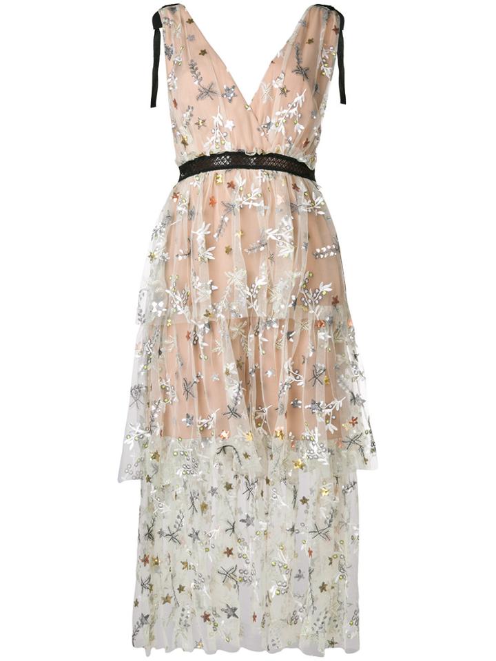 Self-portrait V-neck Maxi Dress - Nude & Neutrals